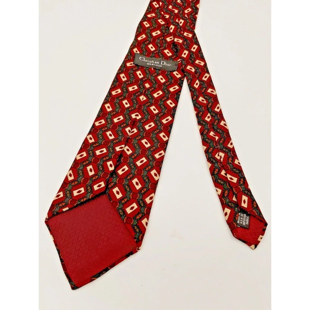 Vintage CHRISTIAN DIOR MONSIEUR Silk Tie Geometric Abstract 3.5